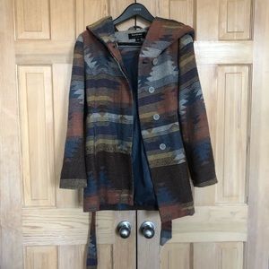 Coffee shop aztec wool shawl collar hooded coat